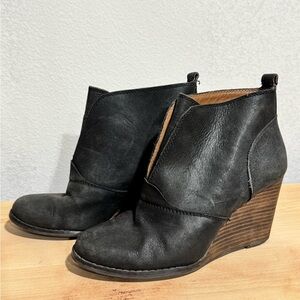 Lucky Brand Black Leather Wedge Booties